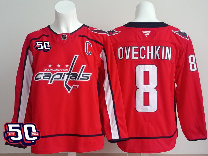 Men 2025 Washington Capitals 8 Ovechkin Red Fanatics Home Premium NHL Jersey style 4